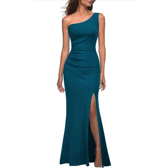 NEW 1 Shoulder Mermaid high Split Cocktail Formal Maxi Dress M - Picture 3 of 4